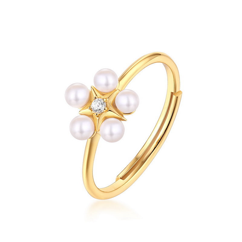 Star Flower Faux Pearl Ring