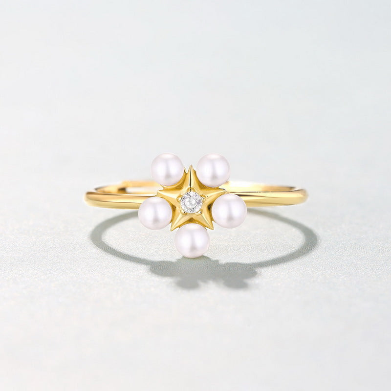 Star Flower Faux Pearl Ring