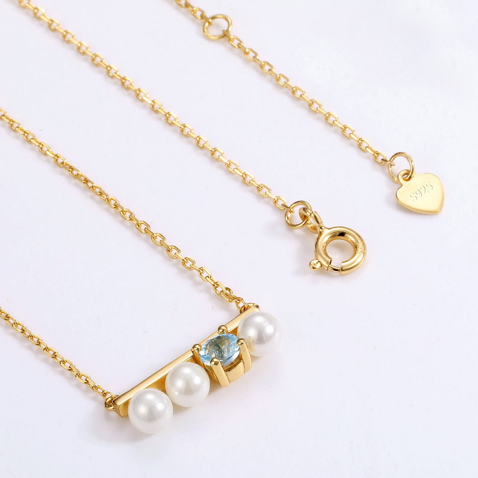 Pearls And Blue Topaz Necklace