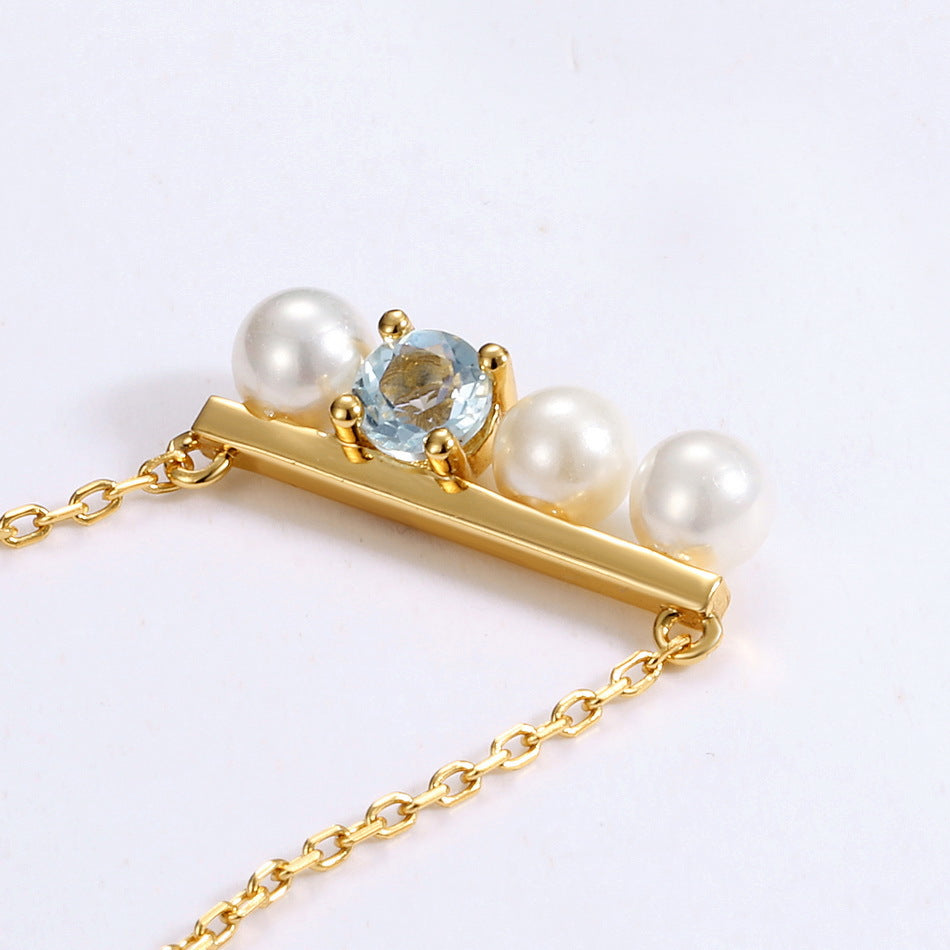 Pearls And Blue Topaz Necklace