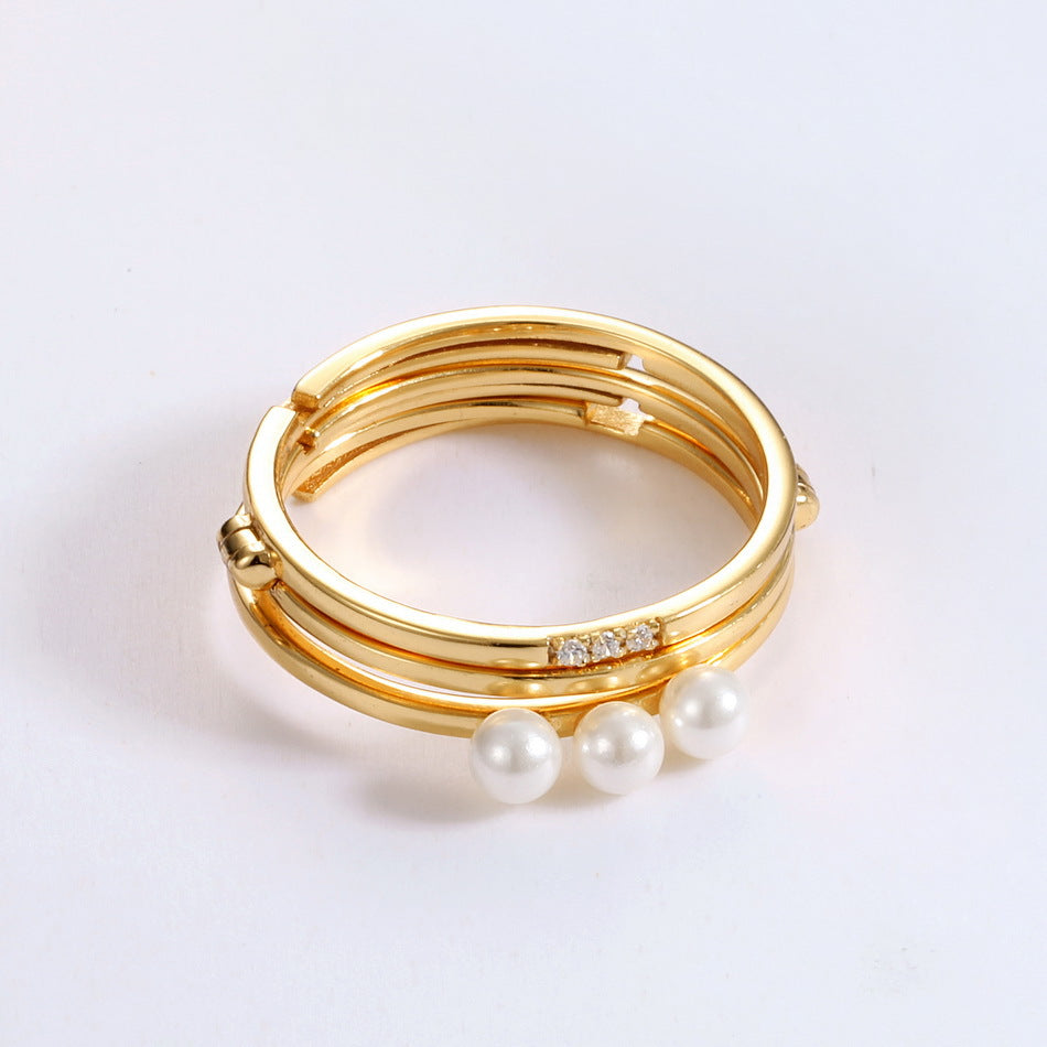 Three Stacked Rings Pearl Ring