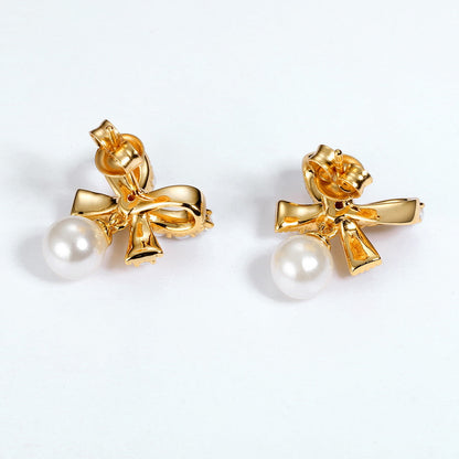 Pearl Bow Earrings 6mm Pearl Earring