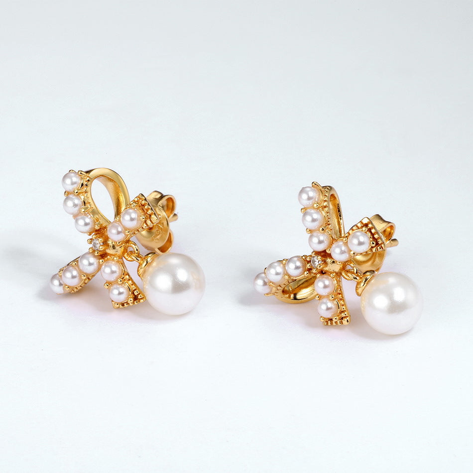 Pearl Bow Earrings 6mm Pearl Earring