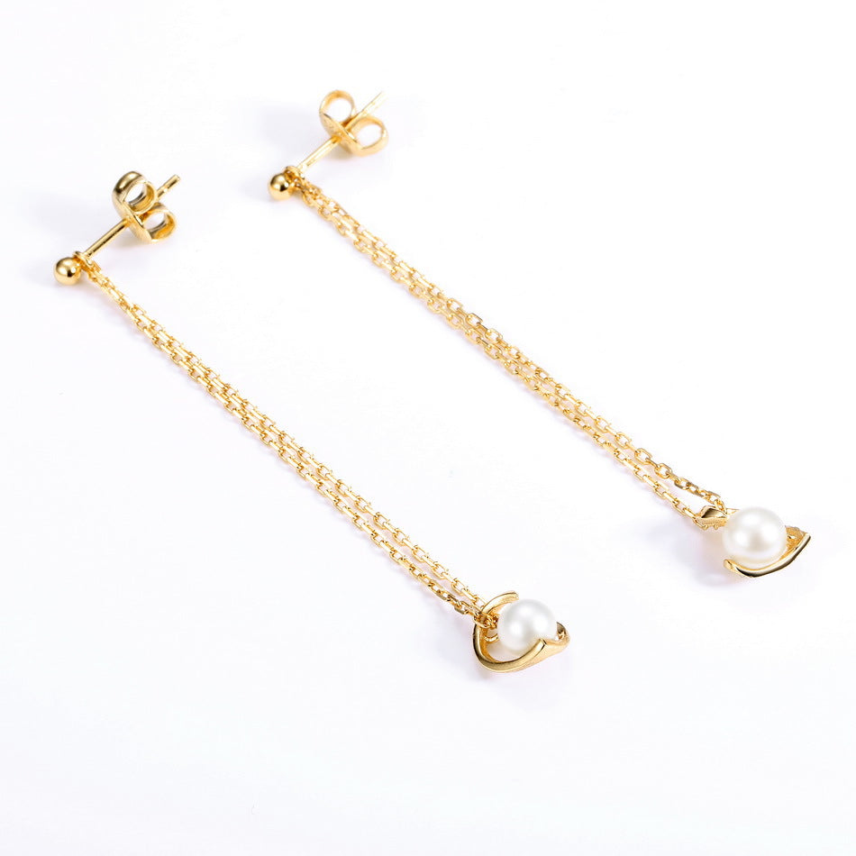 Dangle Heart Single Pearl Earring