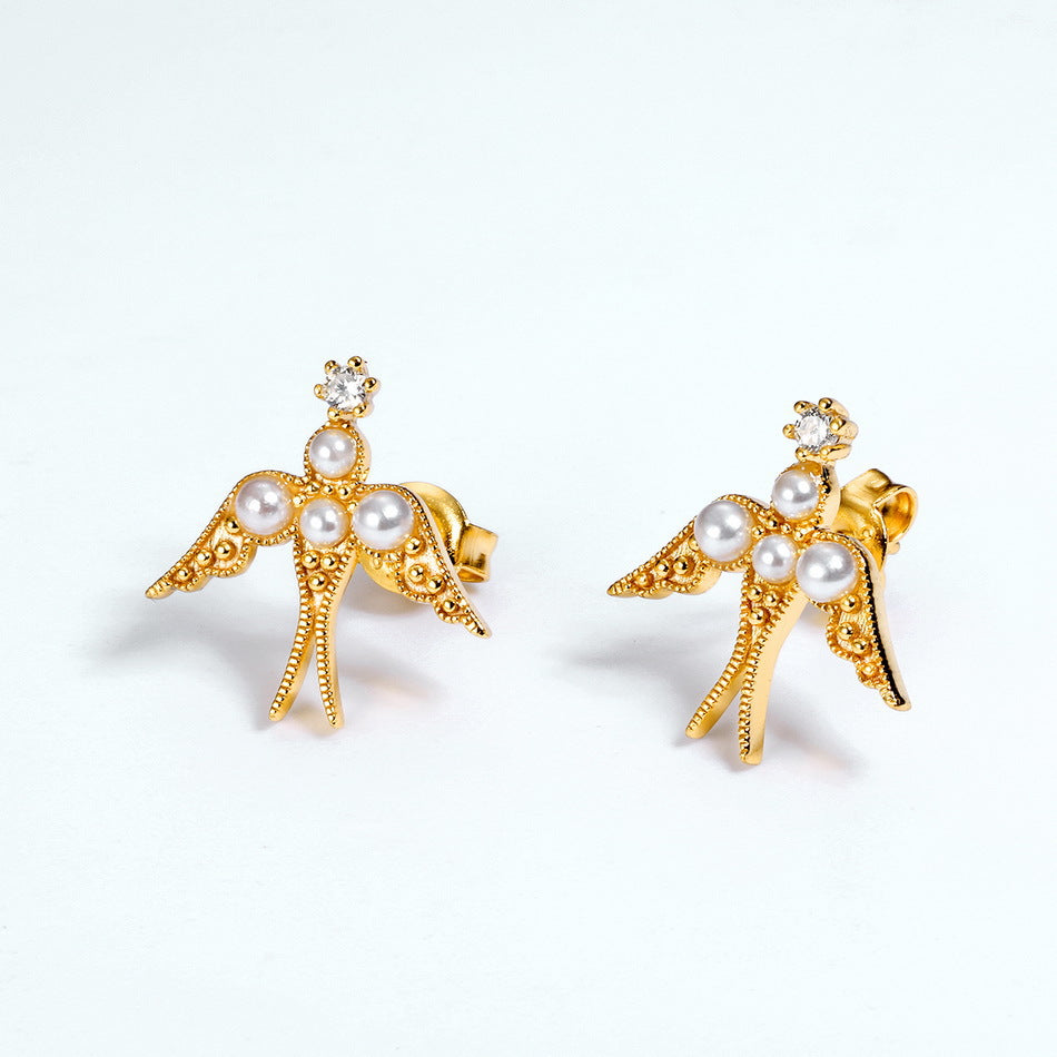 Flying Pearl Swallow Earrings