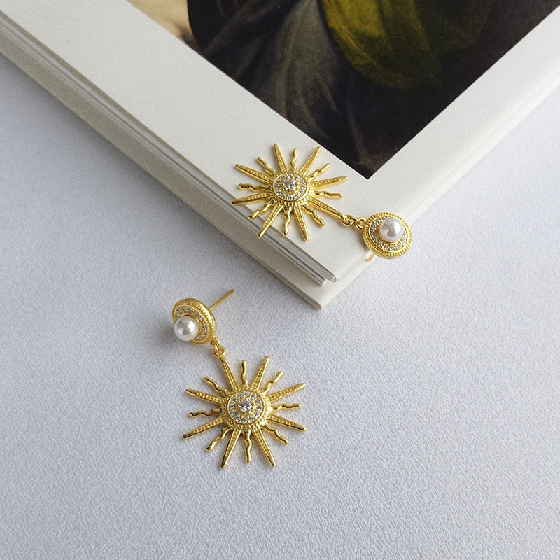 Pearl Stud Sun Flower Earrings