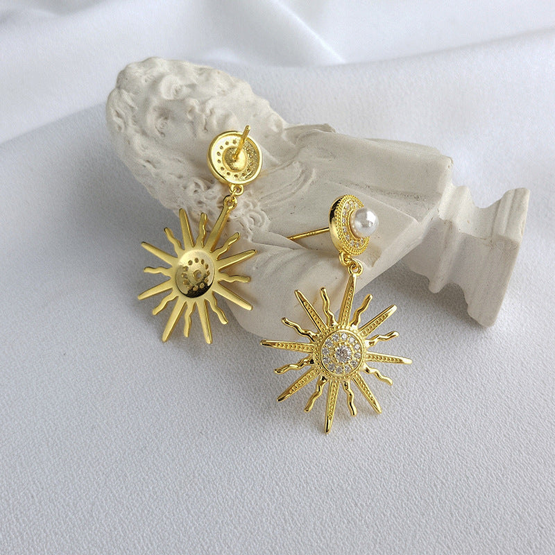 Pearl Stud Sun Flower Earrings