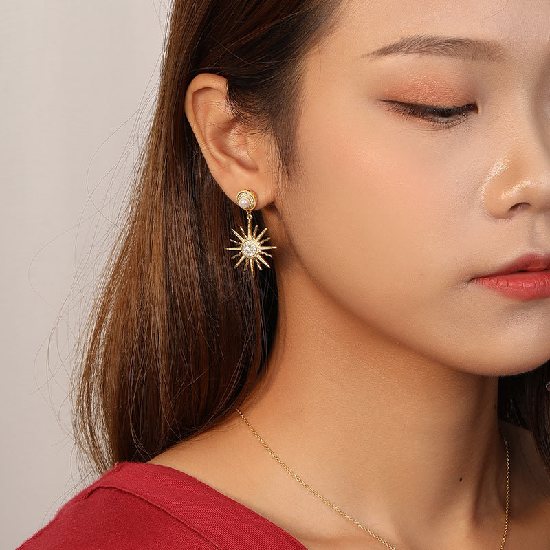 Pearl Stud Sun Flower Earrings