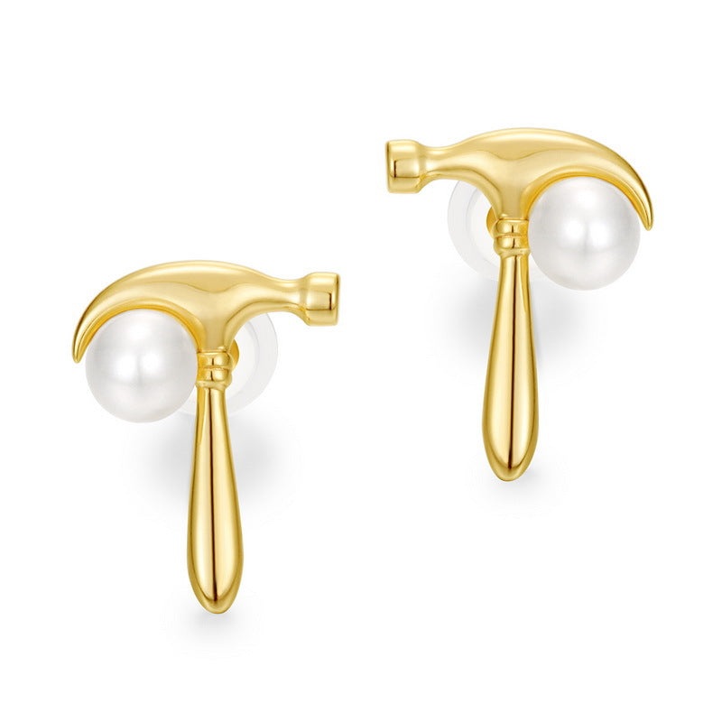 Hammer Tool Pearl Earrings