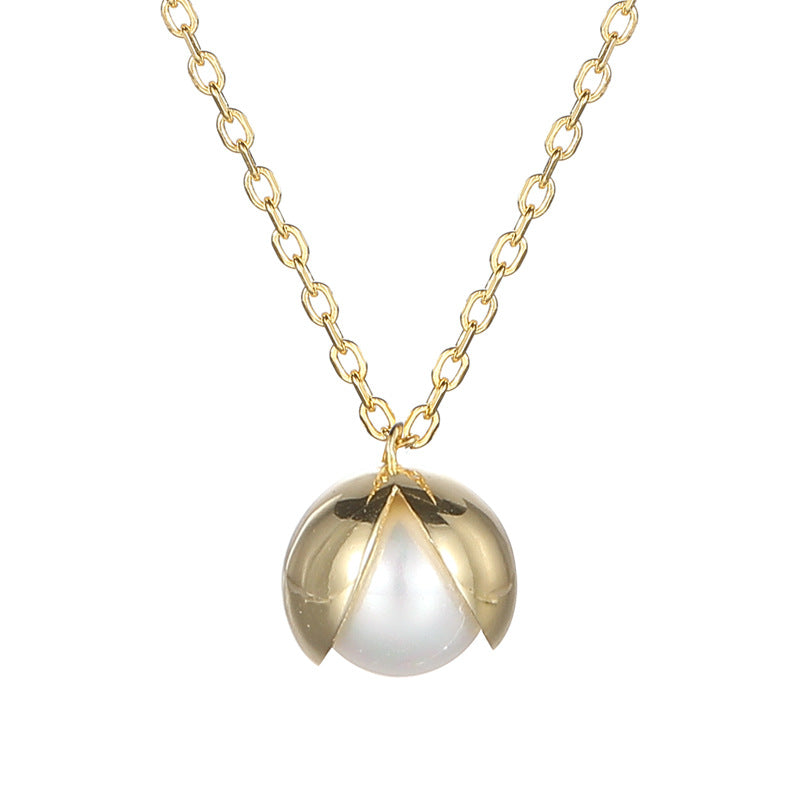 Single Pearl Pendant Gold Necklace