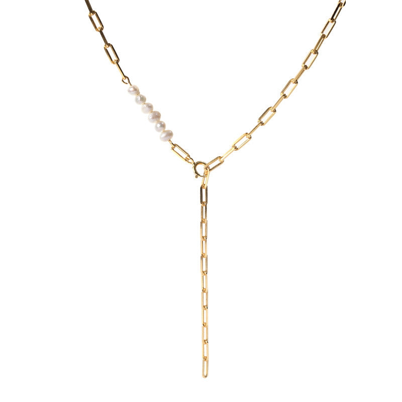 Pearl Y Necklace Drop Gold Chain