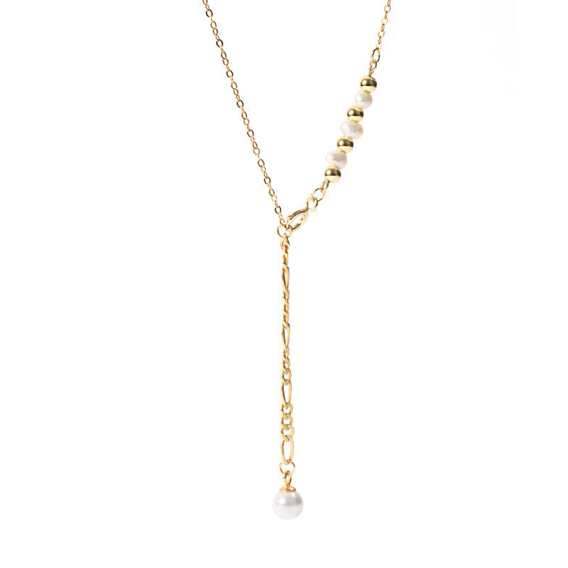 Gold Y Necklace Pearl Drop Pendant