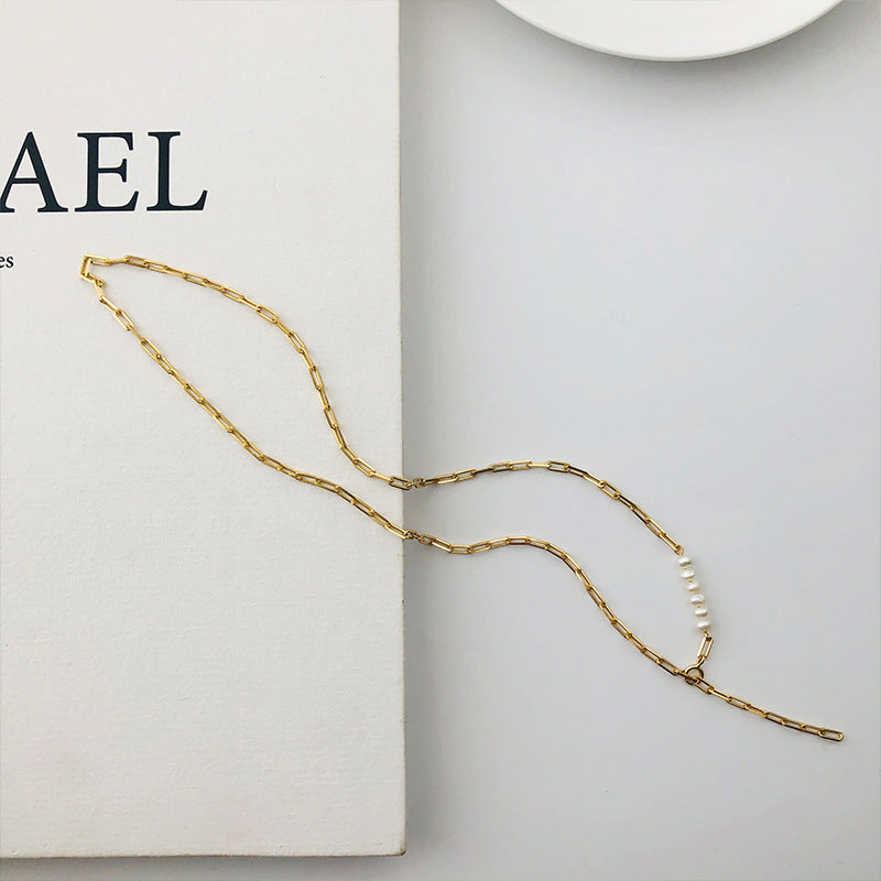 Pearl Y Necklace Drop Gold Chain