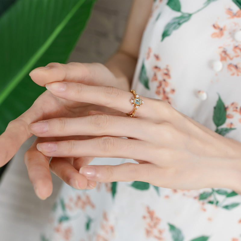 Sky Blue Topaz And Pearl Ring