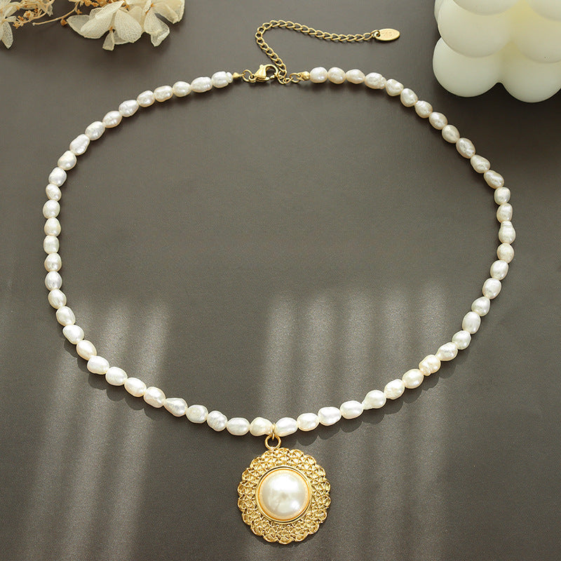 Vintage Bezel Oval Pearl Pendant Necklace