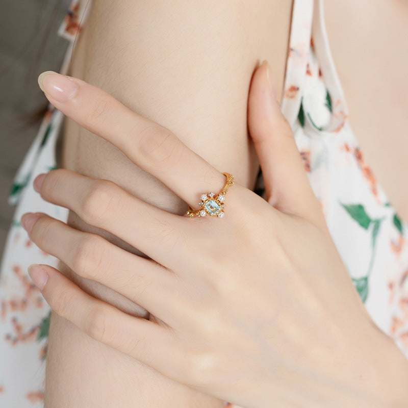 Sky Blue Topaz And Pearl Ring