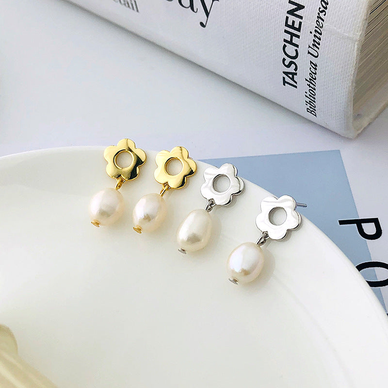 Pearl Dangle Floral Studs Earrings