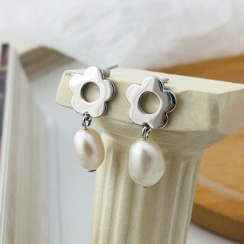 Pearl Dangle Floral Studs Earrings