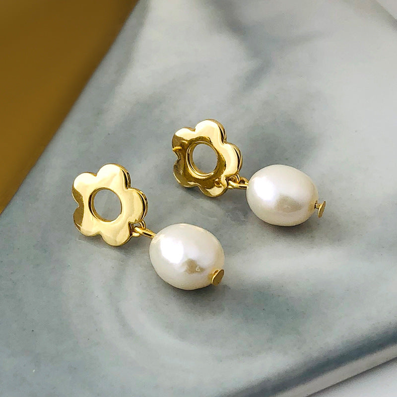 Pearl Dangle Floral Studs Earrings