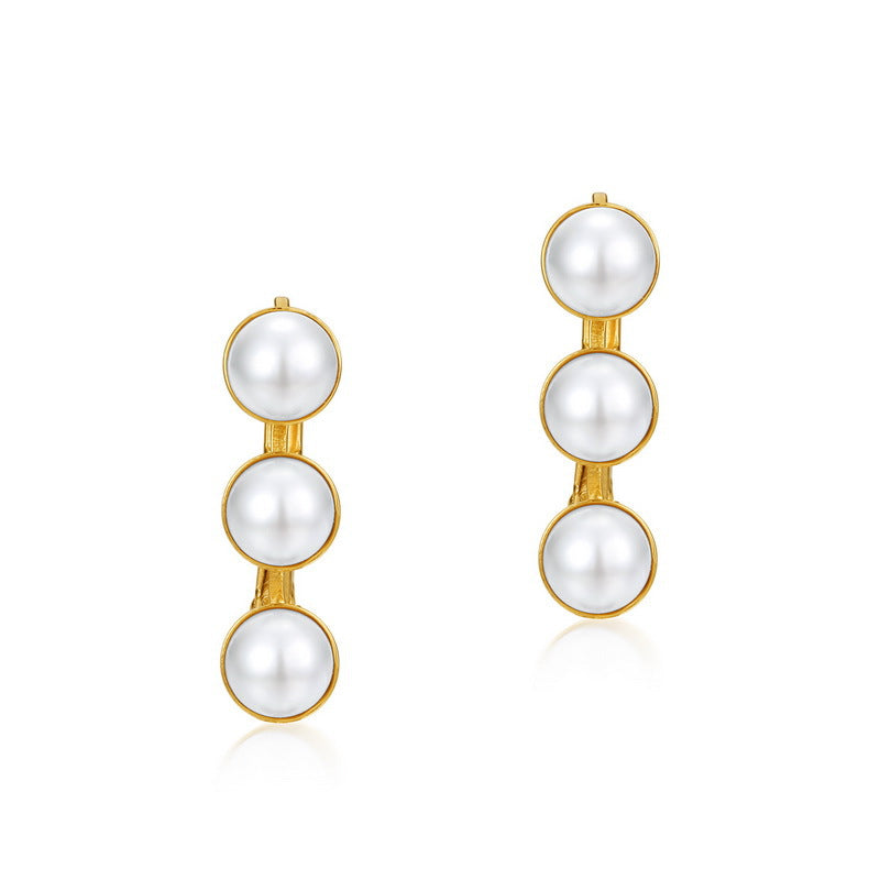 Clip On Hook 3 Pearl Earrings