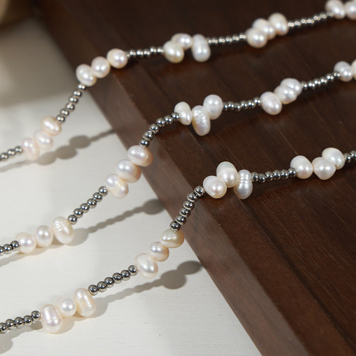 Baroque Freshwater Pearl Silver Beaded Necklace