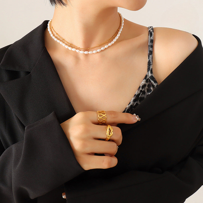 Two Layer Gold Chain Stacked Freshwater Pearl Necklace