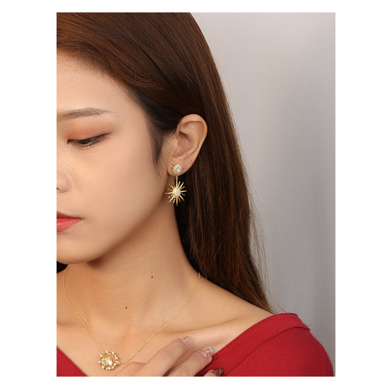 Pearl Stud Sun Flower Earrings