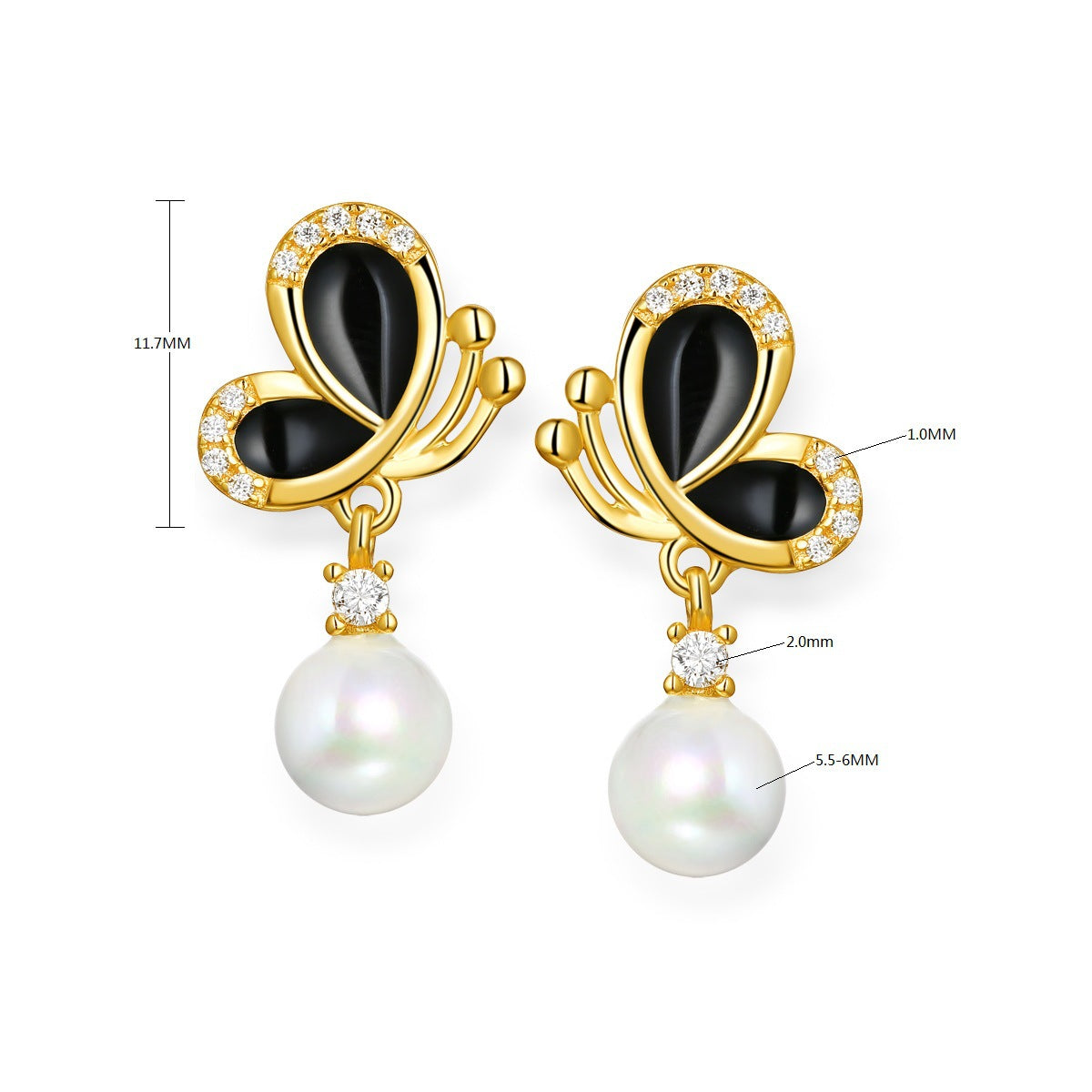 Pearl Drop Black Butterfly Earrings