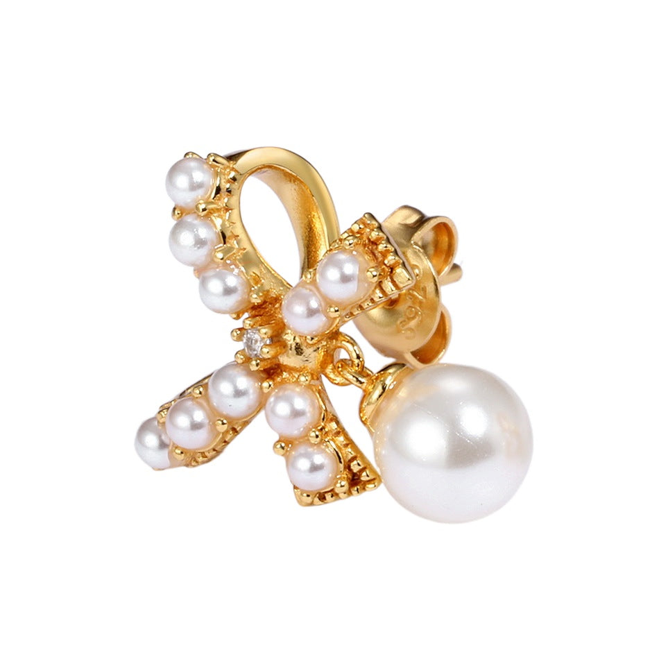 Pearl Bow Earrings 6mm Pearl Earring