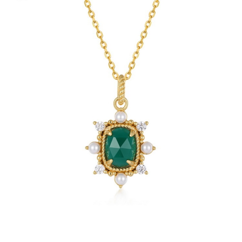 Deep Green Agate Pearl Pendant
