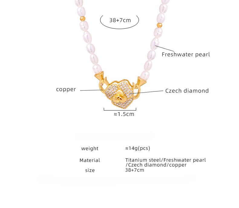 Freshwater Pearl Necklace With Diamond Rose Pendant