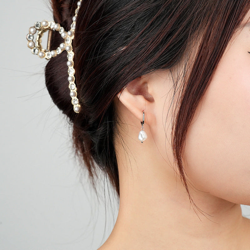 Gold Hoop Earrings With Pearl Drop