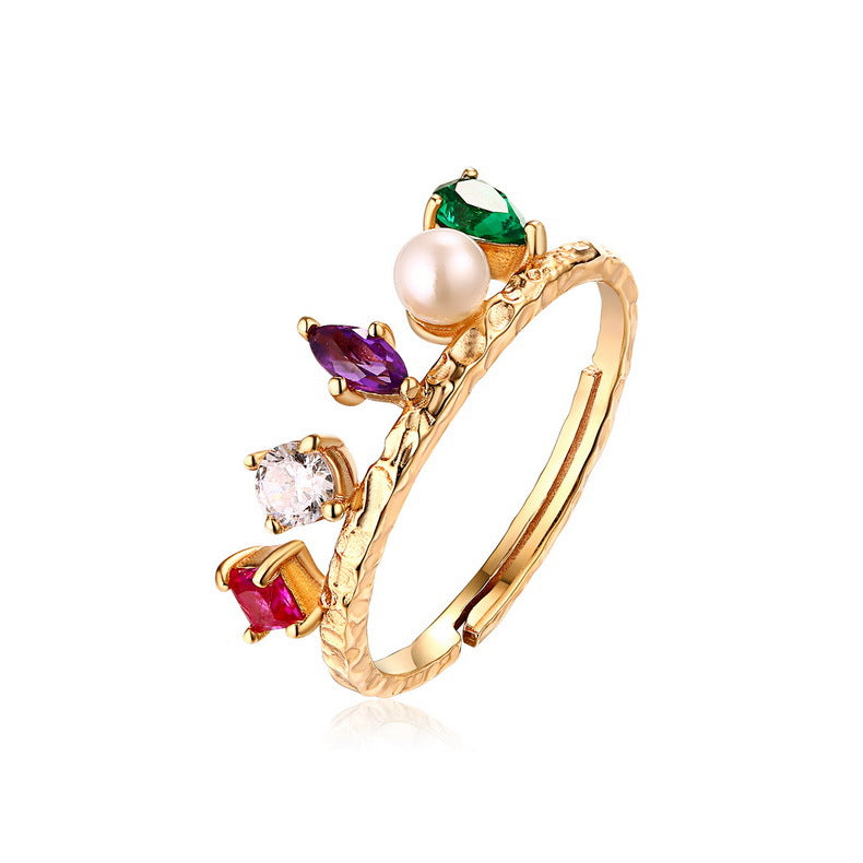 Colored Gems Amethyst And Pearl Ring