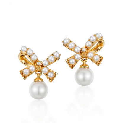 Pearl Bow Earrings 6mm Pearl Earring