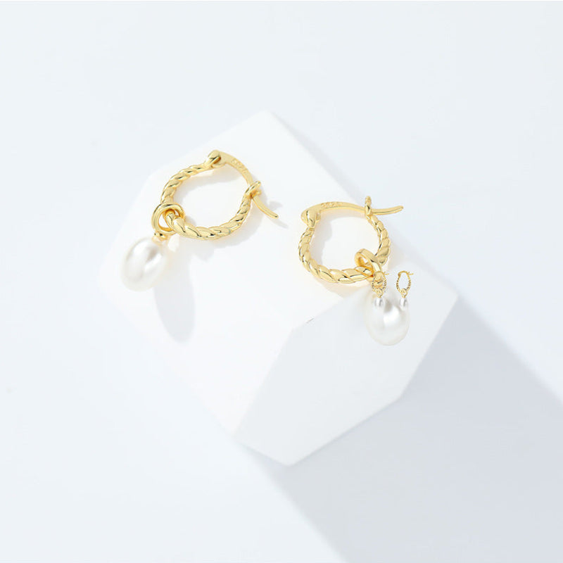 Twisted Hoop Pearl Earrings Drop