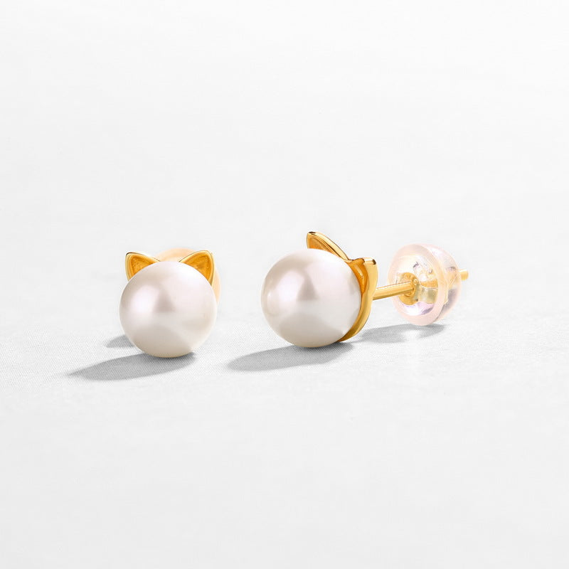 6mm Cat Ear Pearl Earrings