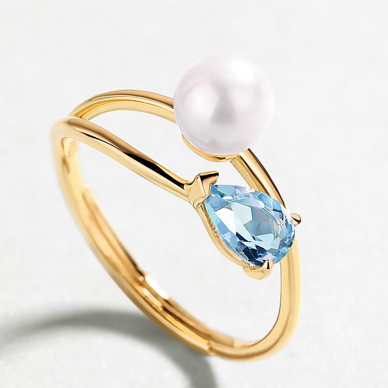 Aquamarine And Pearl Ring