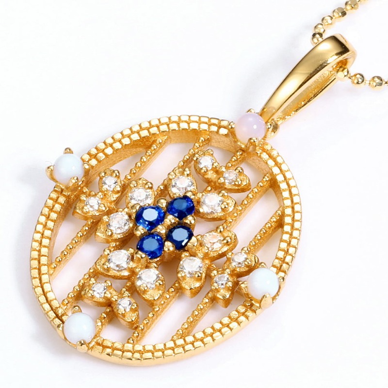 Hollow Blue Sapphire Pearl Pendant