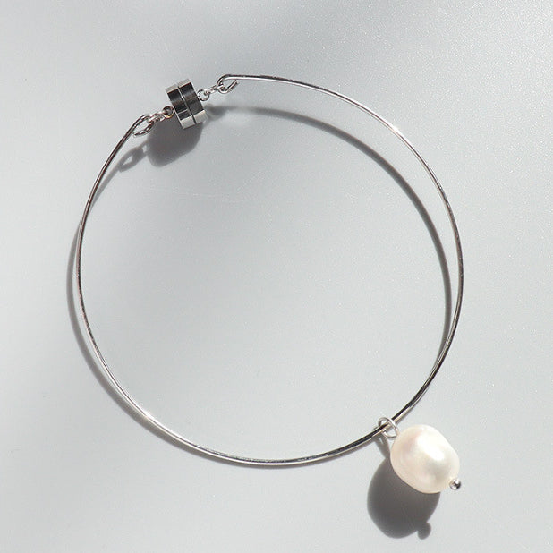 Magnetic Clasp Freshwater Pearl Charm Bangle Bracelet