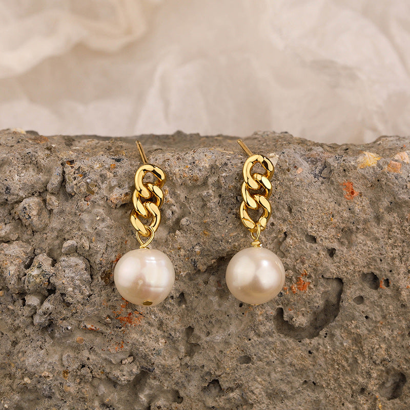 Gold Chain Pearl Earrings