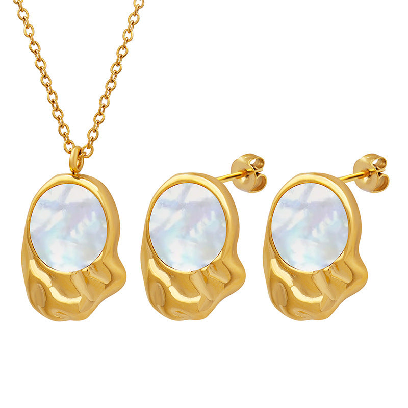 Irregular Mother of Pearl Pendant Necklace and Earring Set