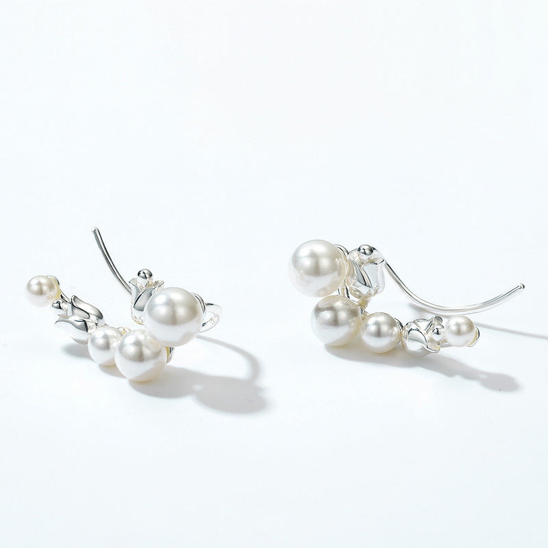 Sterling Silver Pearl Climber Earrings