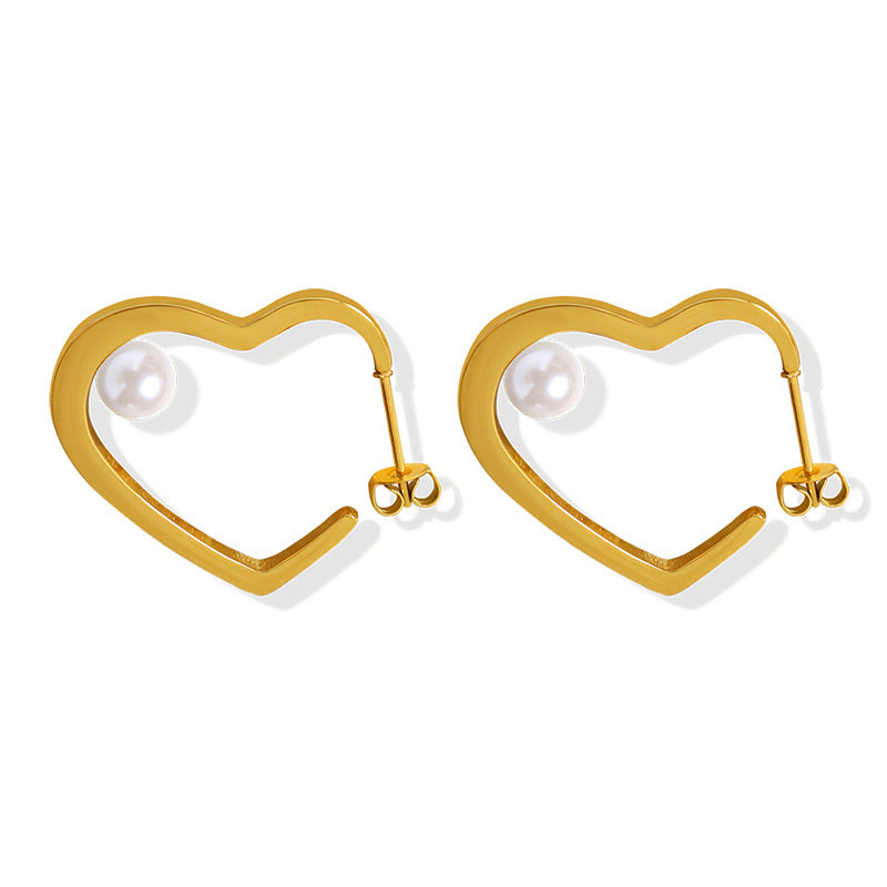 Chic Love Heart With Pearl Earrings