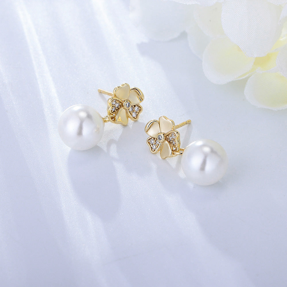 Flower Diamond Pearl Earring Dangly