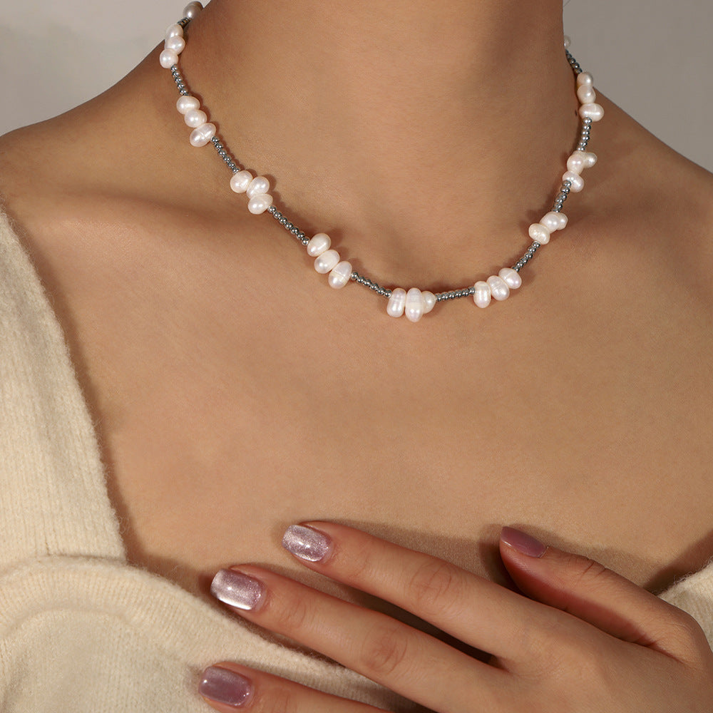 Baroque Freshwater Pearl Silver Beaded Necklace