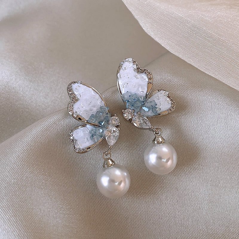 Pearl Crystal Butterfly Earrings