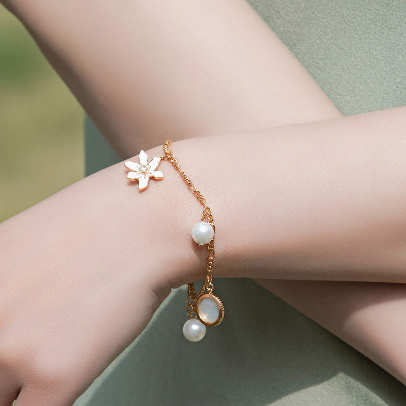 Flower And Pearl Charm Bracelet