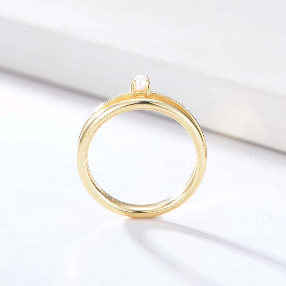 2 Layer Dainty Pearl Ring Gold