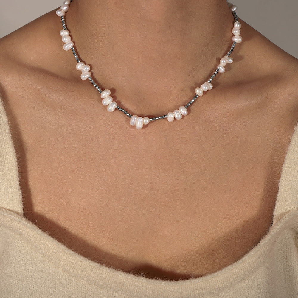 Baroque Freshwater Pearl Silver Beaded Necklace