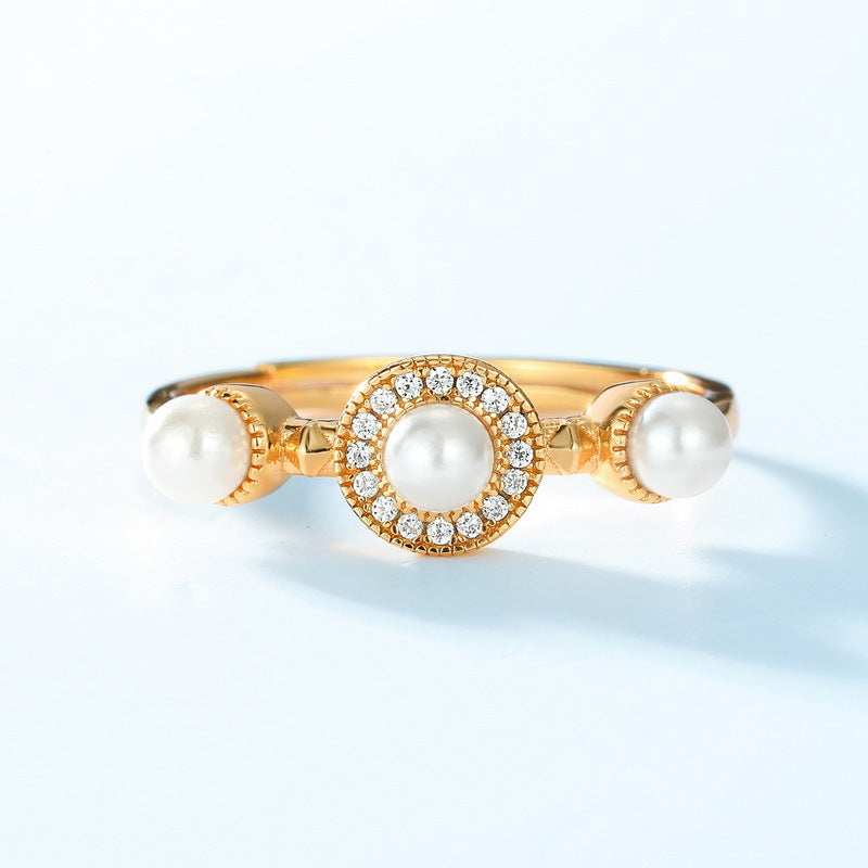 Zircon Diamond And Pearl Ring